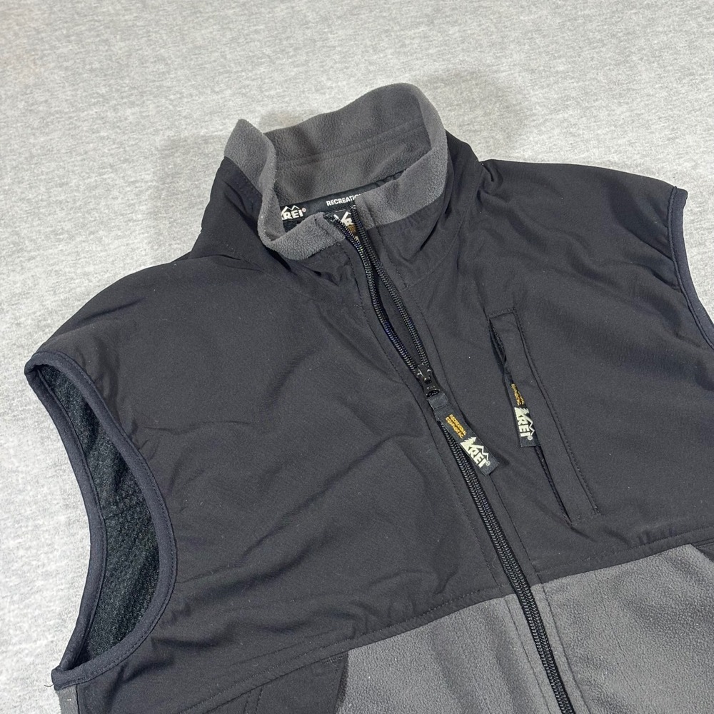 REI Mens Full Zip Fleece Vest Black Gray Colorblock Outdoor Hiking Small